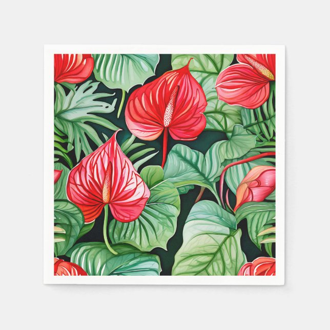 Vibrant Anthurium Watercolor Pattern  Napkin (Front)