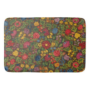 Vibrant Antique Botanical Garden Pattern Bath Mat