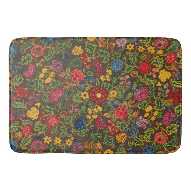 Vibrant Antique Botanical Garden Pattern Bath Mat (Front)