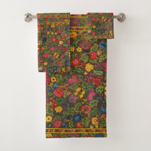 Vibrant Antique Botanical Garden Pattern Bath Towel Set