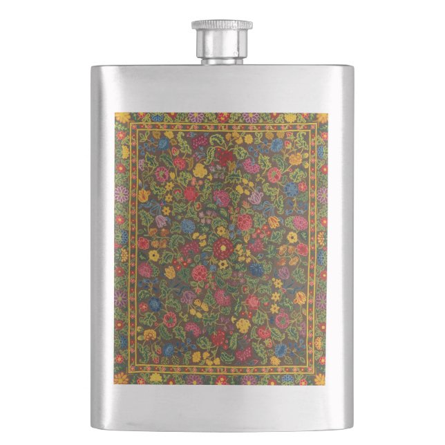 Vibrant Antique Botanical Garden Pattern Hip Flask (Front)