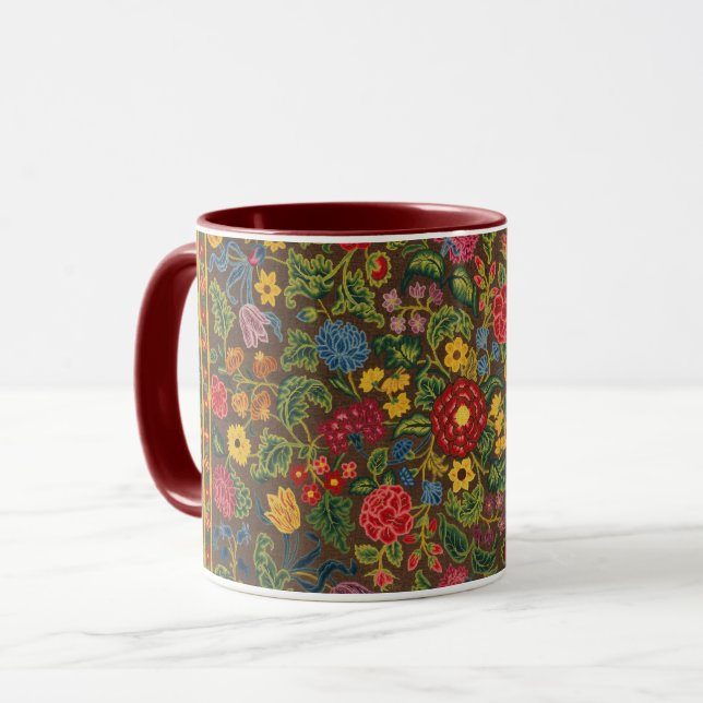 Vibrant Antique Botanical Garden Pattern Mug (Front Left)