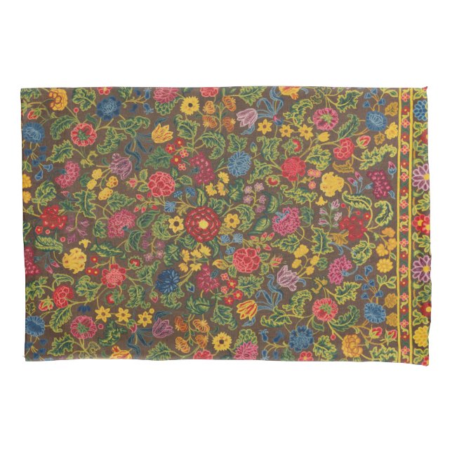 Vibrant Antique Botanical Garden Pattern Pillowcase (Front)