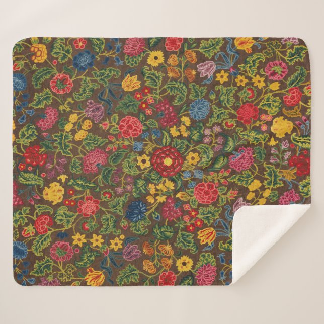 Vibrant Antique Botanical Garden Pattern Sherpa Blanket (Front (Horizontal))