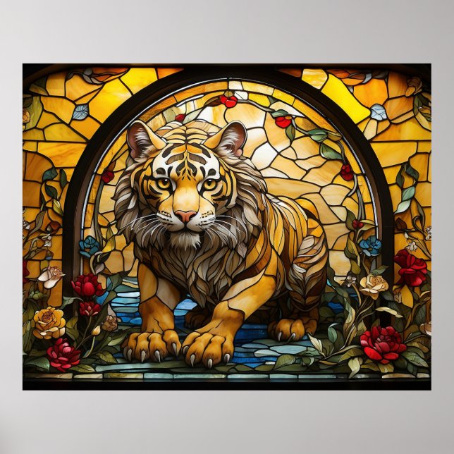 *~* Vibrant AP68 5:4 TIGER Stained Glass Fantasy Poster (Front)