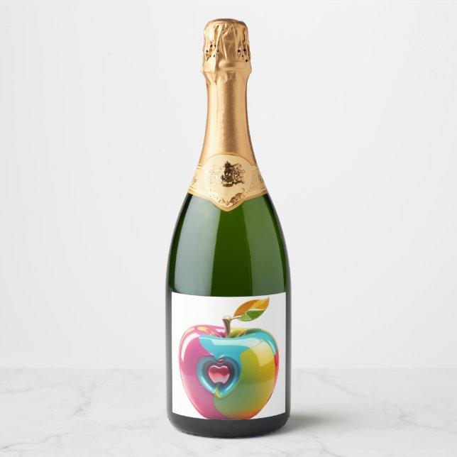 Vibrant Apple Art Sparkling Wine Label (Front)