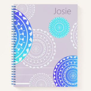 Vibrant Aqua Blue Mandala on Pink Add Name Notebook