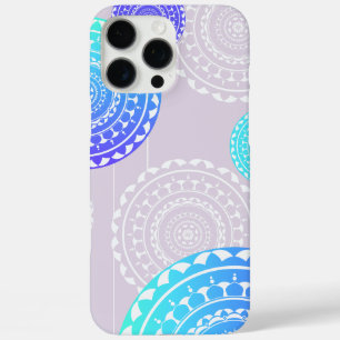 Vibrant Aqua Blue Random Mandala on Pink iPhone 16 Pro Max Case
