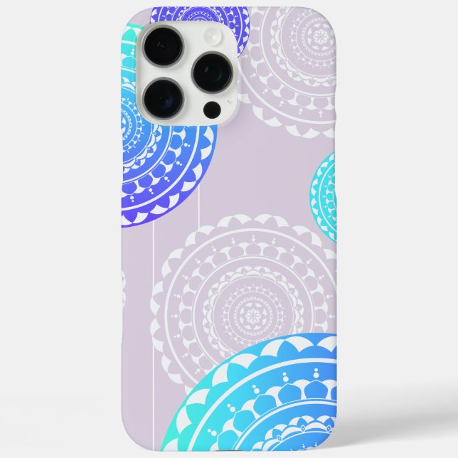 Vibrant Aqua Blue Random Mandala on Pink Case-Mate iPhone Case (Back)