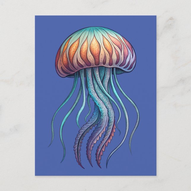 Vibrant Aqua Sea Jelly Fish Postcard (Front)