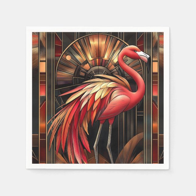 Vibrant Art Deco Flamingo Illustration Napkin (Front)