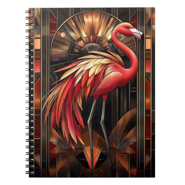 Vibrant Art Deco Flamingo Illustration Notebook (Front)