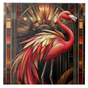 Vibrant Art Deco Flamingo Illustration Tile