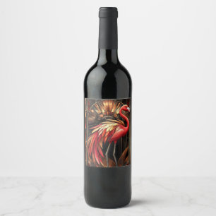 Vibrant Art Deco Flamingo Illustration Wine Label