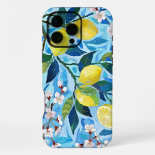 Vibrant art of blue lemon flowers iPhone 16 pro max case