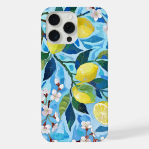 Vibrant art of blue lemon flowers iPhone 15 pro max case