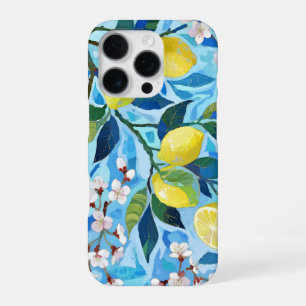 Vibrant art of blue lemon flowers iPhone 16 pro case