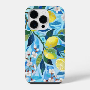 Vibrant art of blue lemon flowers iPhone 14 pro case