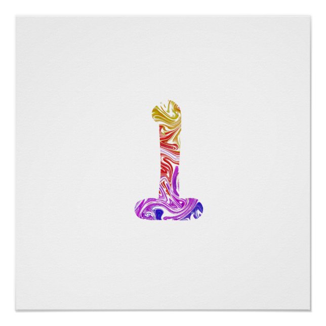 Vibrant Artistic Colourful Marbled Number 1 Poster (Front)