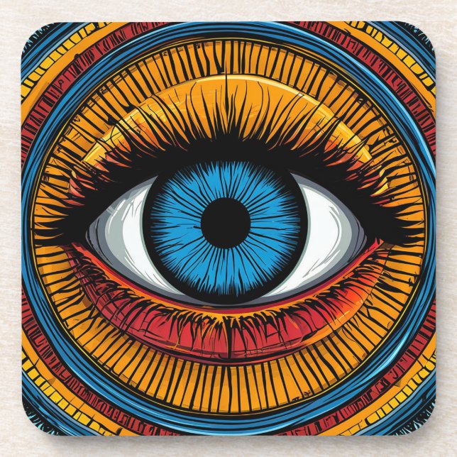 Vibrant Artistic evil Eye Design Coaster (Front)
