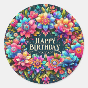 Vibrant artistic floral birthday sticker