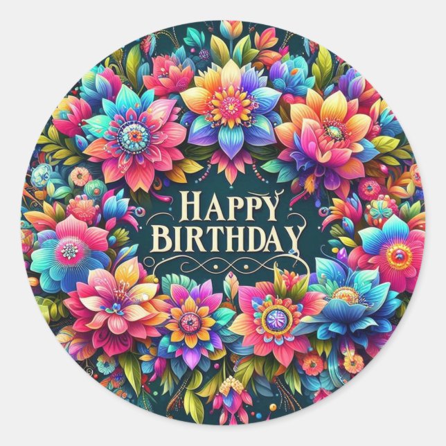 Vibrant artistic floral birthday sticker (Front)