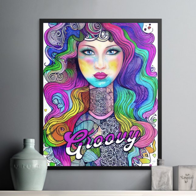 Vibrant Artistic Groovy Woman Psychedelic Poster (Creator Uploaded)