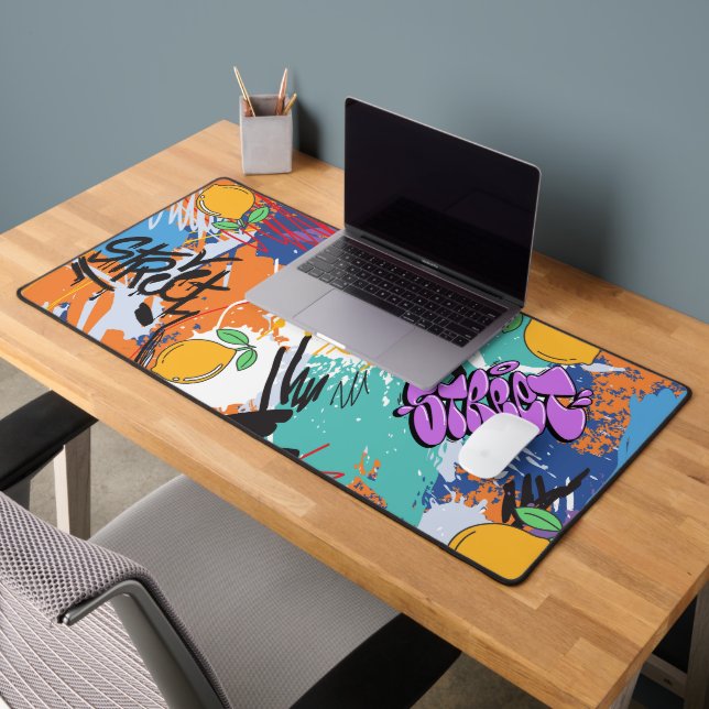 Vibrant artistic l Street art painting l Purple Desk Mat (Office 2)