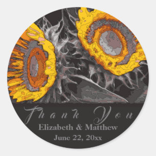 Vibrant Artsy Yellow Sunflowers Charcoal Abstract Classic Round Sticker