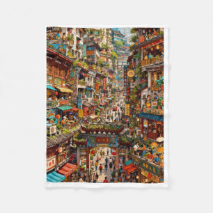 Vibrant Asian Street Market Throw Blanket