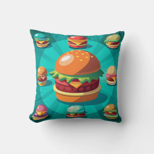 Vibrant Assortment of Colorful Cartoon Burgers Cushion