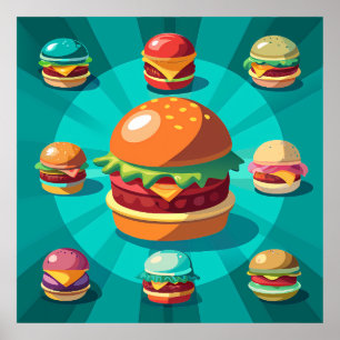 Vibrant Assortment of Colorful Cartoon Burgers Poster