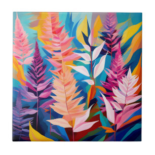 Vibrant Astilbe Floral Geometric Tile