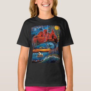 Vibrant Australian Icons and Landmarks Map T-Shirt