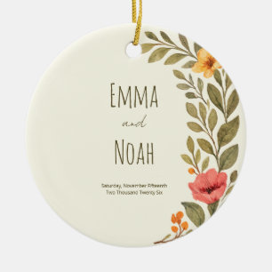 Vibrant Autumn Botanical Floral Custom Couple Ceramic Tree Decoration