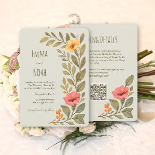 Vibrant Autumn Botanical Floral Wedding QR Code Invitation