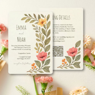 Vibrant Autumn Botanical Floral Wedding QR Code Invitation