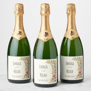 Vibrant Autumn Botanical Floral Wedding Sparkling Wine Label