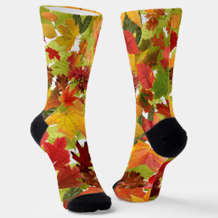 Vibrant Autumn Fall Leaves Collage Socks