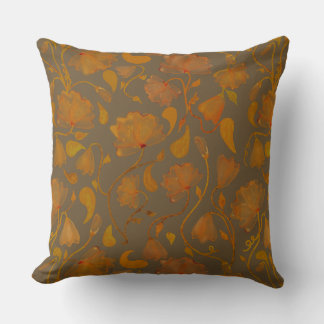 Vibrant Autumn floral in orange and brown Cushion