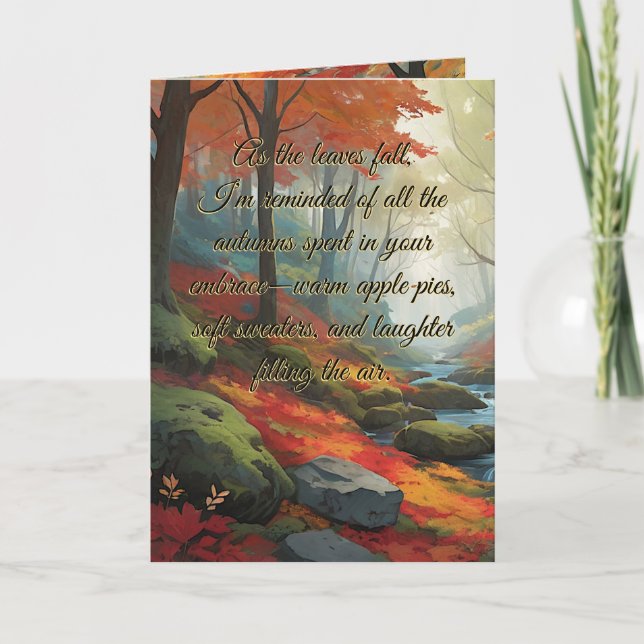Vibrant Autumn Forest Fall Whispers Typography Holiday Card (Front)