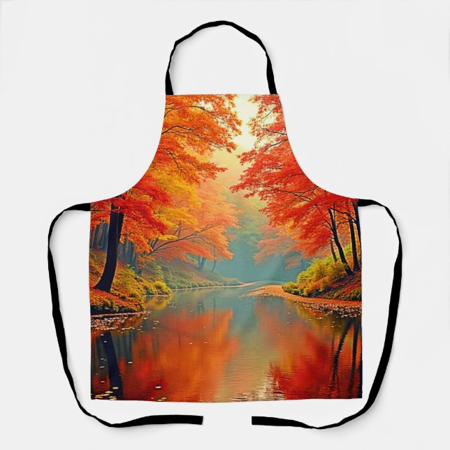 Vibrant Autumn Forest River Apron (Front)