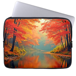 Vibrant Autumn Forest River Laptop Sleeve