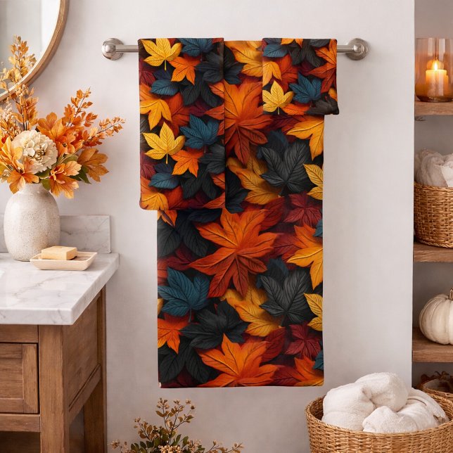 Vibrant Autumn Leaves - A Burst of Fall Colours Bath Towel Set (Creator Uploaded)
