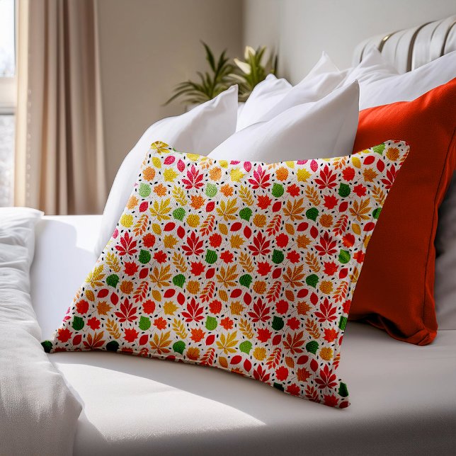 Vibrant Autumn Leaves Multi-Coloured Pattern Decorative Cushion (Vibrant Autumn Leaves Multi-Colored Pattern Accent Pillow)