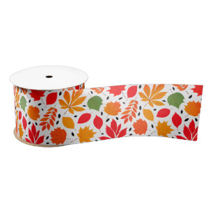 Vibrant Autumn Leaves Multi-Coloured Pattern Satin Ribbon