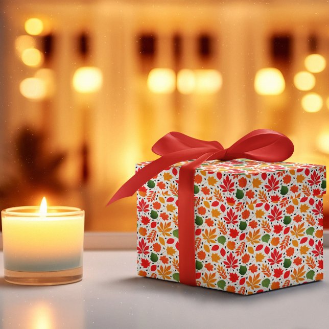 Vibrant Autumn Leaves Multi-Coloured Pattern Wrapping Paper (Vibrant Fall | Autumn Leaves Multi-Colored Pattern Wrapping Paper)