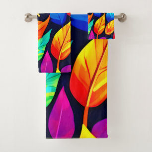 Vibrant Autumn Leaves Pattern Bath Towel Set
