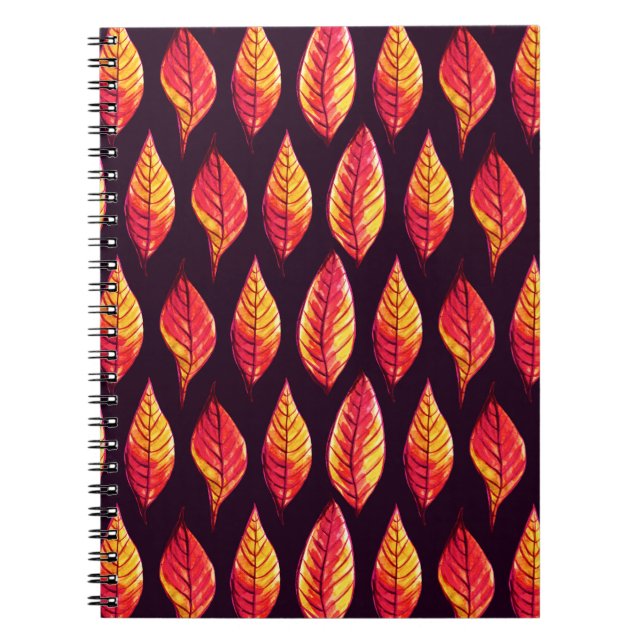 Vibrant autumn leaves pattern in red and yellow notebook (Front)