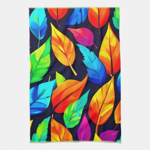 Vibrant Autumn Leaves Pattern Tea Towel